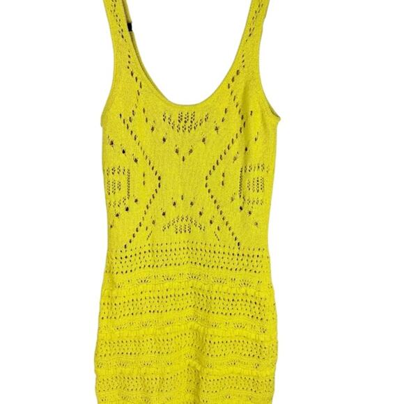 Vibrant Yellow Rachel Zoe Crochet Tank Bodycon Dress, Parties, Cocktails NWT XL - Picture 3 of 12